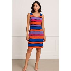 New Laundry by Shelli Segal Dress Size 10 Blue Striped Sleeveless Sheath $195